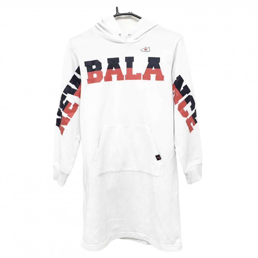 ニューバランスゴルフ パーカーワンピース 白×ネイビー ビッグロゴプリント レディース 1 ゴルフウェア New Balance
