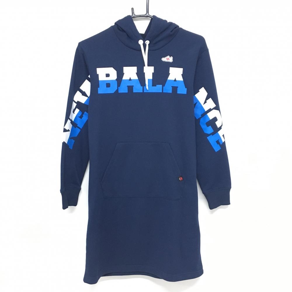 【美品】ニューバランスゴルフ フード付ワンピース ネイビー×白 スウェット地 パーカー  レディース 1(M) ゴルフウェア New Balance