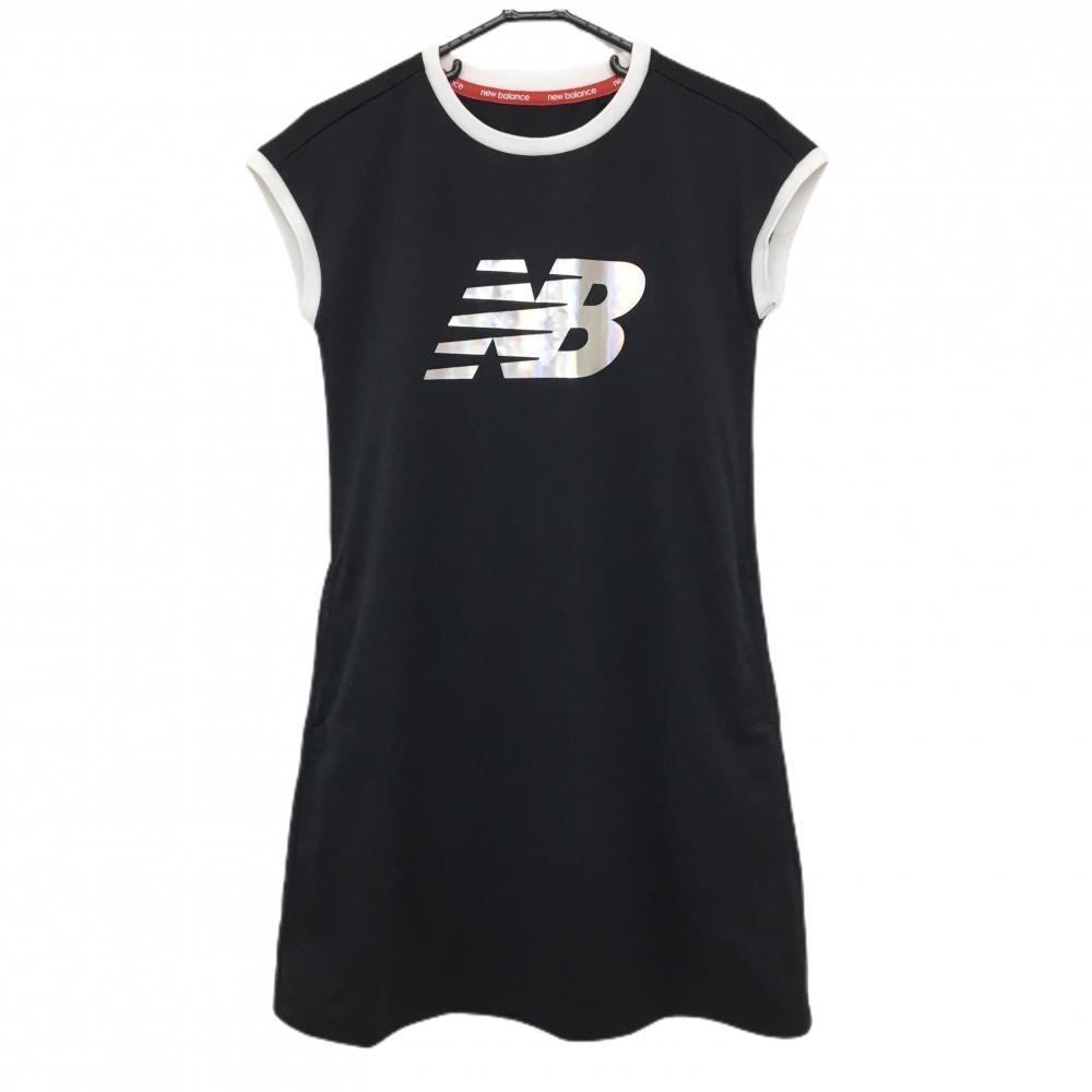 【美品】ニューバランスゴルフ ノースリーブワンピース 黒×シルバー フロントロゴプリント レディース 1(M) ゴルフウェア New Balance