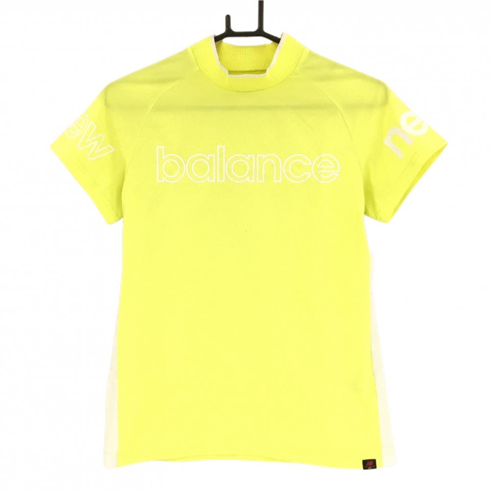 【美品】ニューバランスゴルフ 半袖ハイネックシャツ イエロー×白 ビッグロゴ レディース 2(L) ゴルフウェア 2022年モデル New Balance