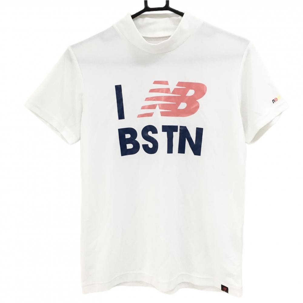 【美品】ニューバランスゴルフ 半袖ハイネックシャツ 白×レッド ビッグプリント レディース 2(L) ゴルフウェア 2023年モデル New Balance