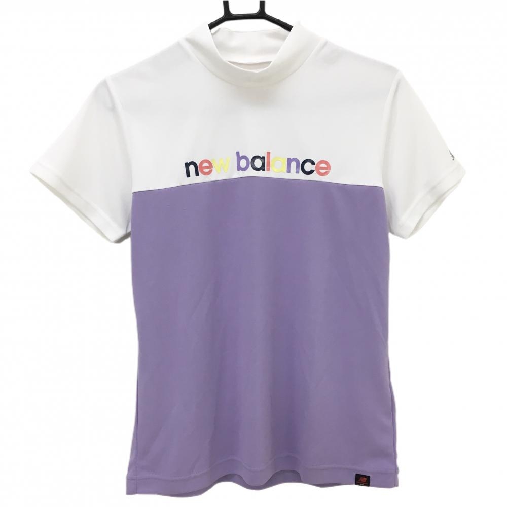 【超美品】ニューバランスゴルフ 半袖ハイネックシャツ 白×パープル バイカラー  レディース 2(L) ゴルフウェア 2023年モデル New Balance