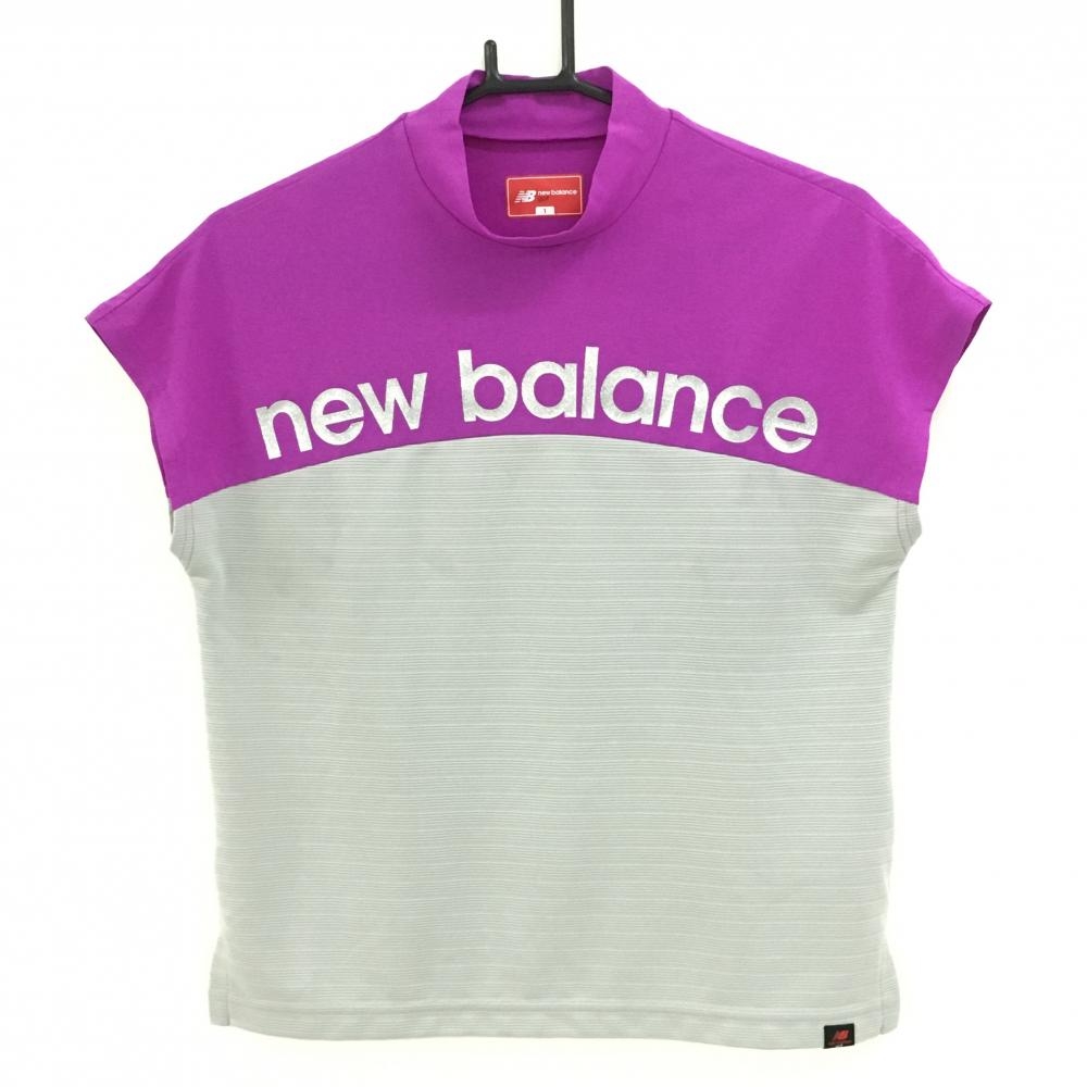 【超美品】ニューバランスゴルフ 半袖ハイネックシャツ パープル×グレー  レディース 1(M) ゴルフウェア 2023年モデル New Balance