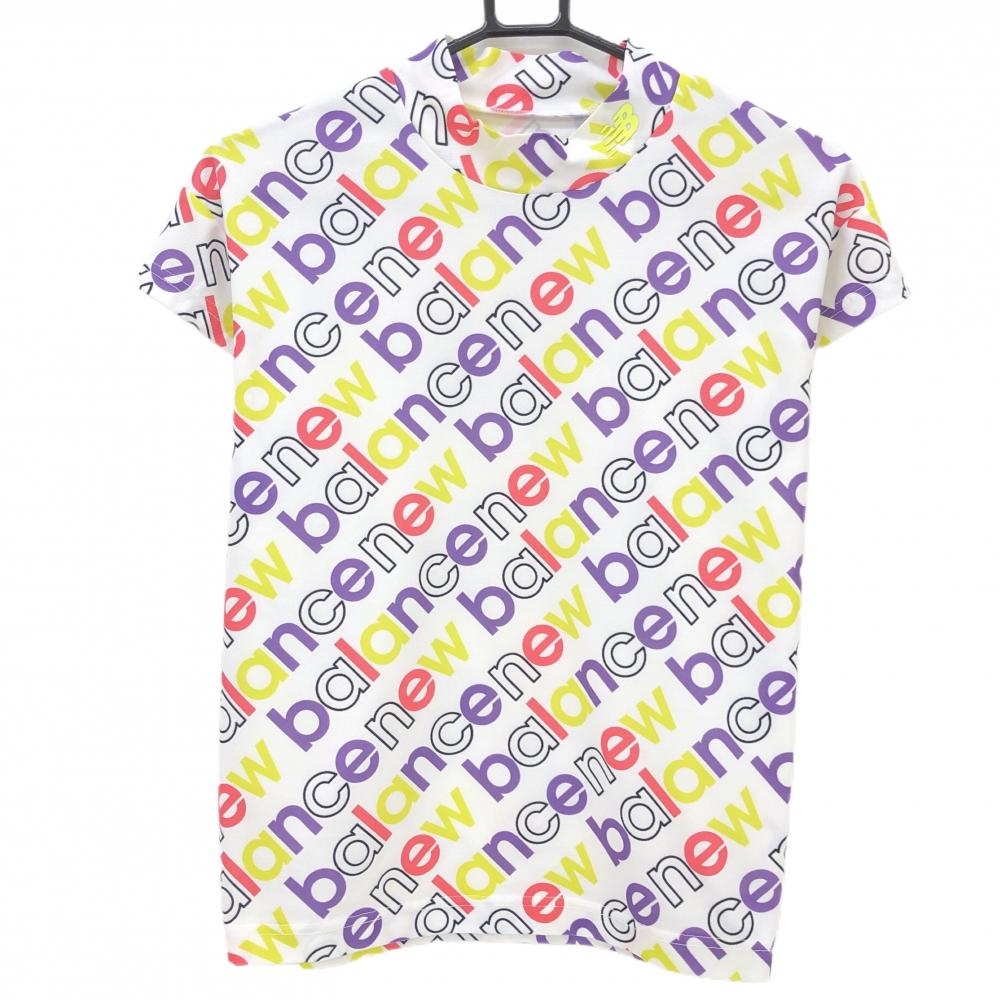 ニューバランスゴルフ 半袖ハイネックシャツ 白×マルチカラー ロゴ総柄 レディース 0(S) ゴルフウェア 2023年モデル New Balance