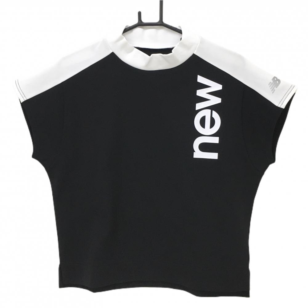 【美品】ニューバランスゴルフ 半袖ハイネックシャツ 黒×白 背面ロゴ千鳥格子 レディース 1(M) ゴルフウェア 2024年モデル New Balance
