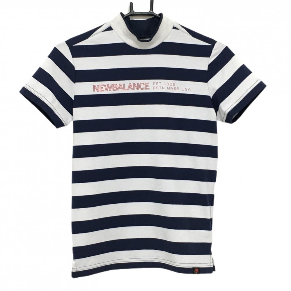 ニューバランスゴルフ 半袖ハイネックシャツ ネイビー×白 ボーダー柄 レディース 0(S) ゴルフウェア New Balance