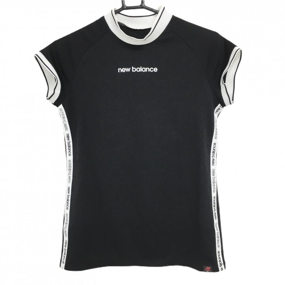 【美品】ニューバランス 半袖ハイネックシャツ 黒×白 サイドロゴテープ レディース 1(M) ゴルフウェア New Balance