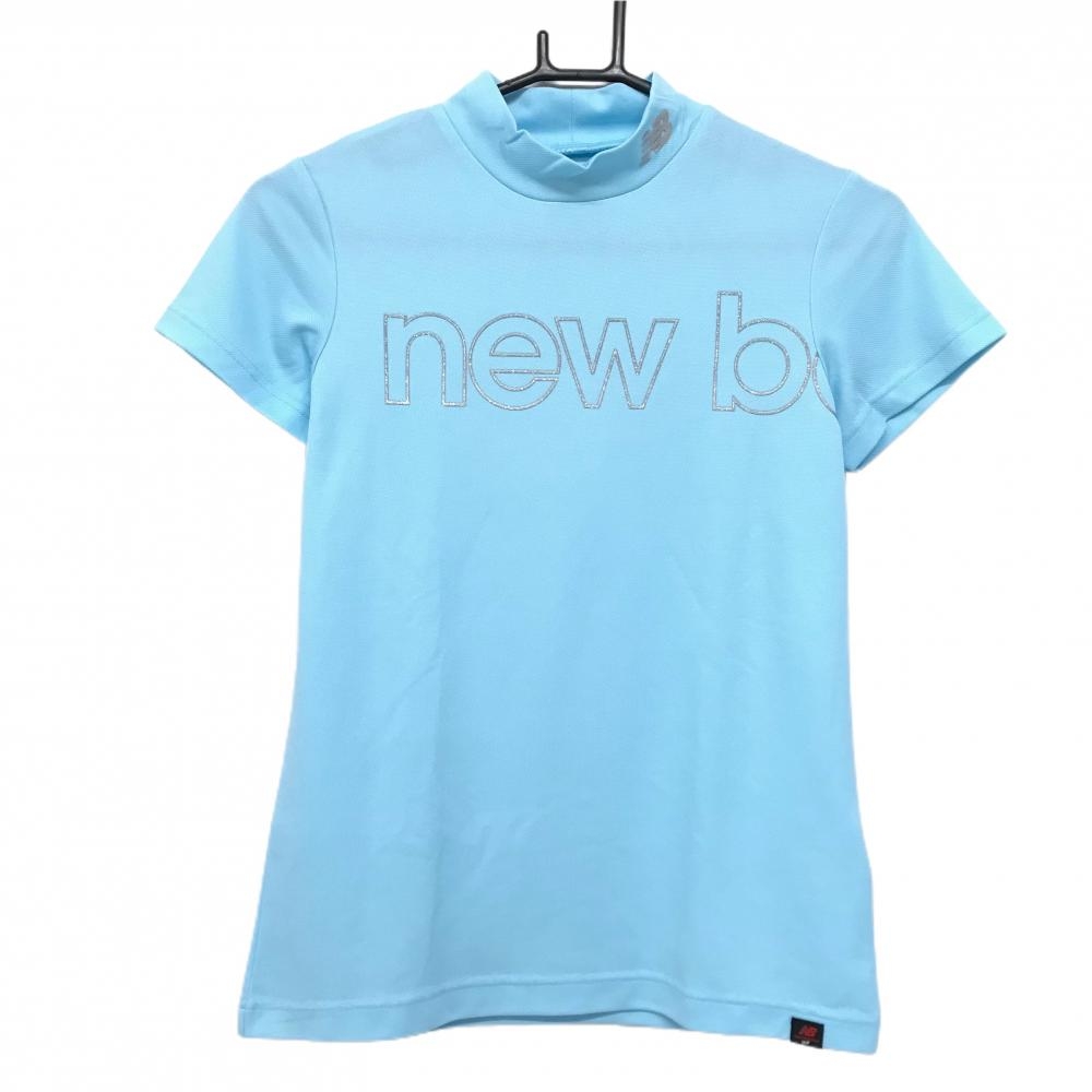 【美品】ニューバランスゴルフ 半袖ハイネックシャツ ライトブルー ラメロゴ  レディース 0(S) ゴルフウェア New Balance