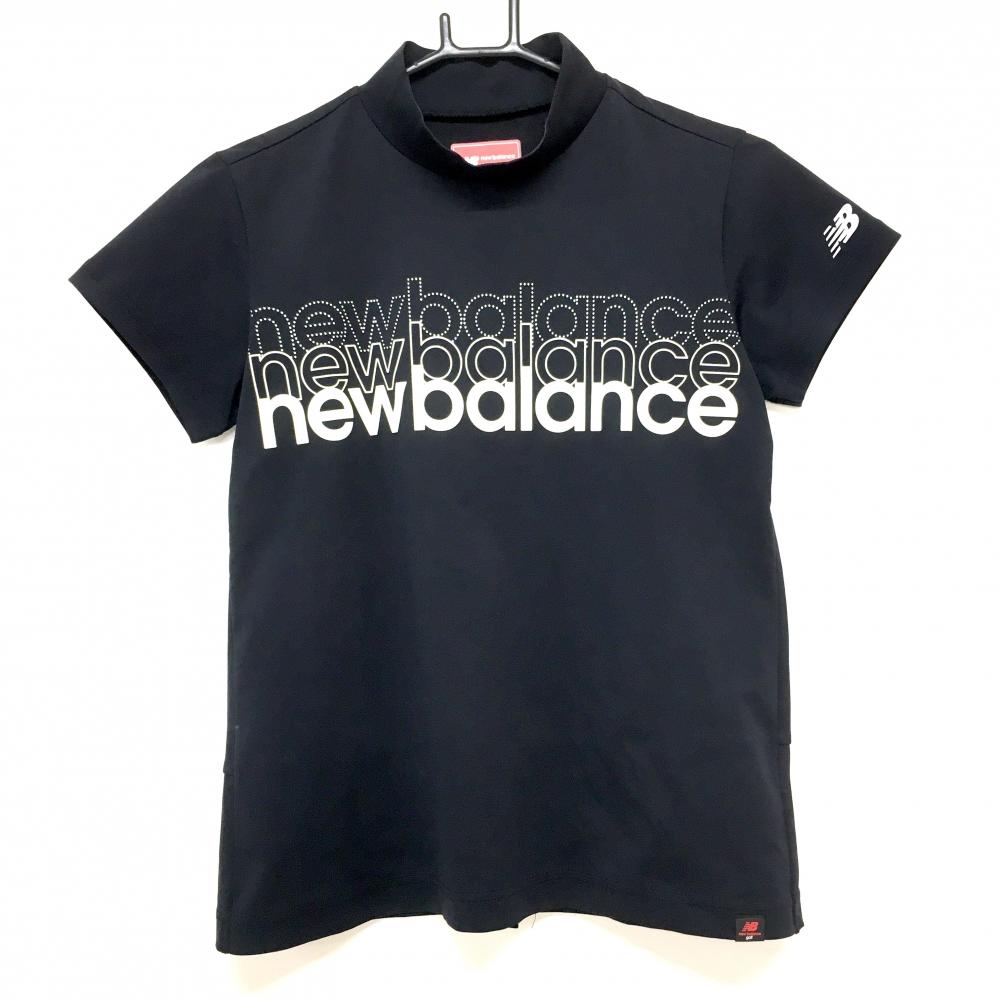 ニューバランスゴルフ 半袖ハイネックシャツ 黒×白 ロゴプリント レディース 0(S) ゴルフウェア 2023年モデル New Balance