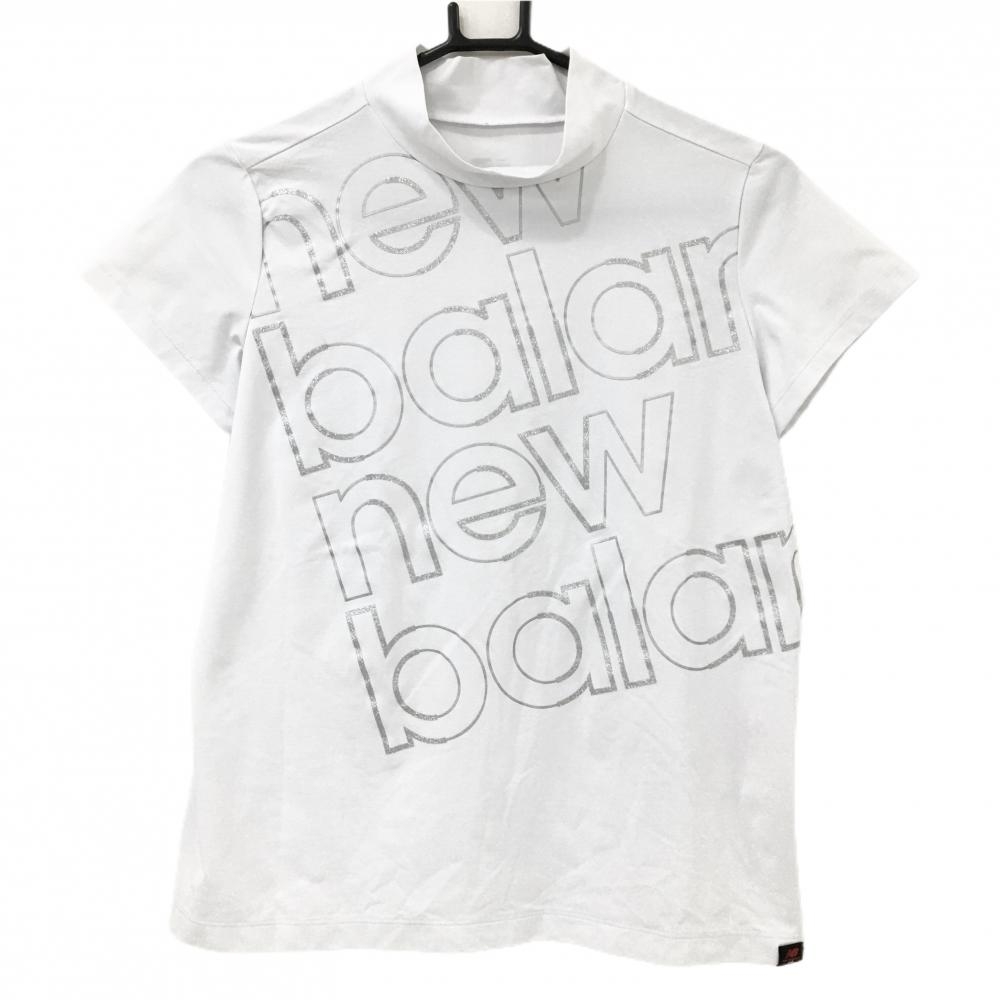 【超美品】ニューバランスゴルフ 半袖ハイネックシャツ 白×シルバー ロゴ一部ラメ  レディース 1(M) ゴルフウェア New Balance