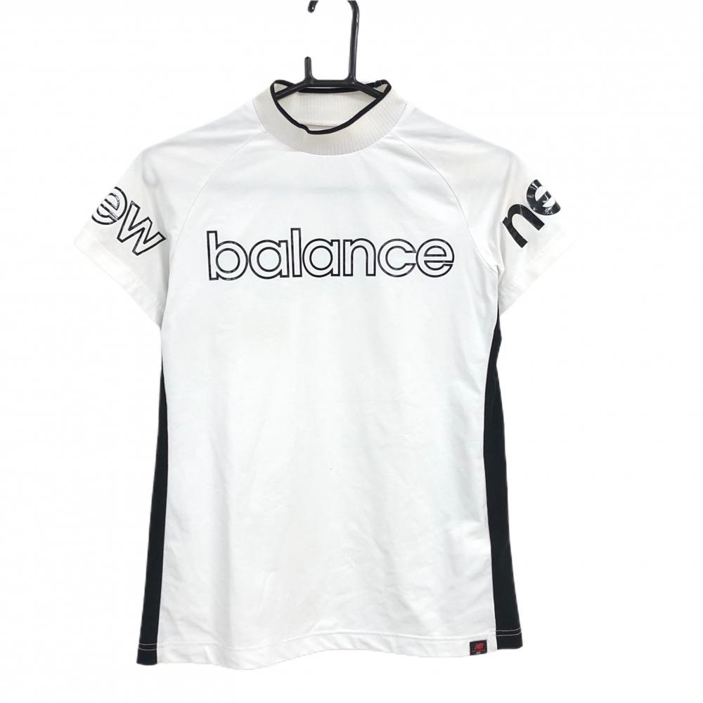 ニューバランスゴルフ 半袖ハイネックシャツ 白×黒 フロントロゴ サイドライン ネックメッシュ レディース 1(M) ゴルフウェア New Balance