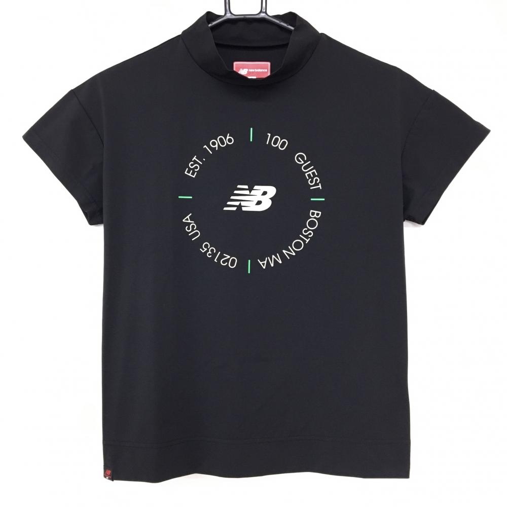 【超美品】ニューバランスゴルフ 半袖ハイネックシャツ 黒×シルバー フロントロゴ ストレッチ レディース 0(S) ゴルフウェア New Balance