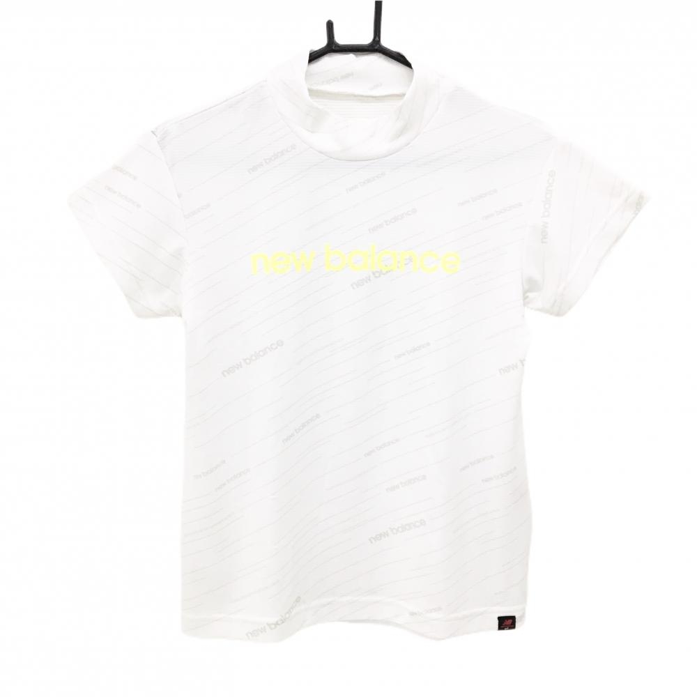 【超美品】ニューバランスゴルフ 半袖ハイネックシャツ 白×ライトグレー 斜めストライプ風  レディース 1(M) ゴルフウェア New Balance