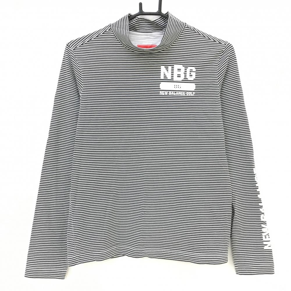 ニューバランス 長袖ハイネックシャツ 黒×白 ボーダー フロッキープリント ストレッチ  レディース 2(Ｌ) ゴルフウェア New Balance
