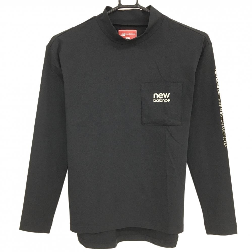 【超美品】ニューバランス 長袖ハイネックシャツ 黒 胸ポケット ロゴシルバー レディース 0(S) ゴルフウェア 2022年モデル New Balance