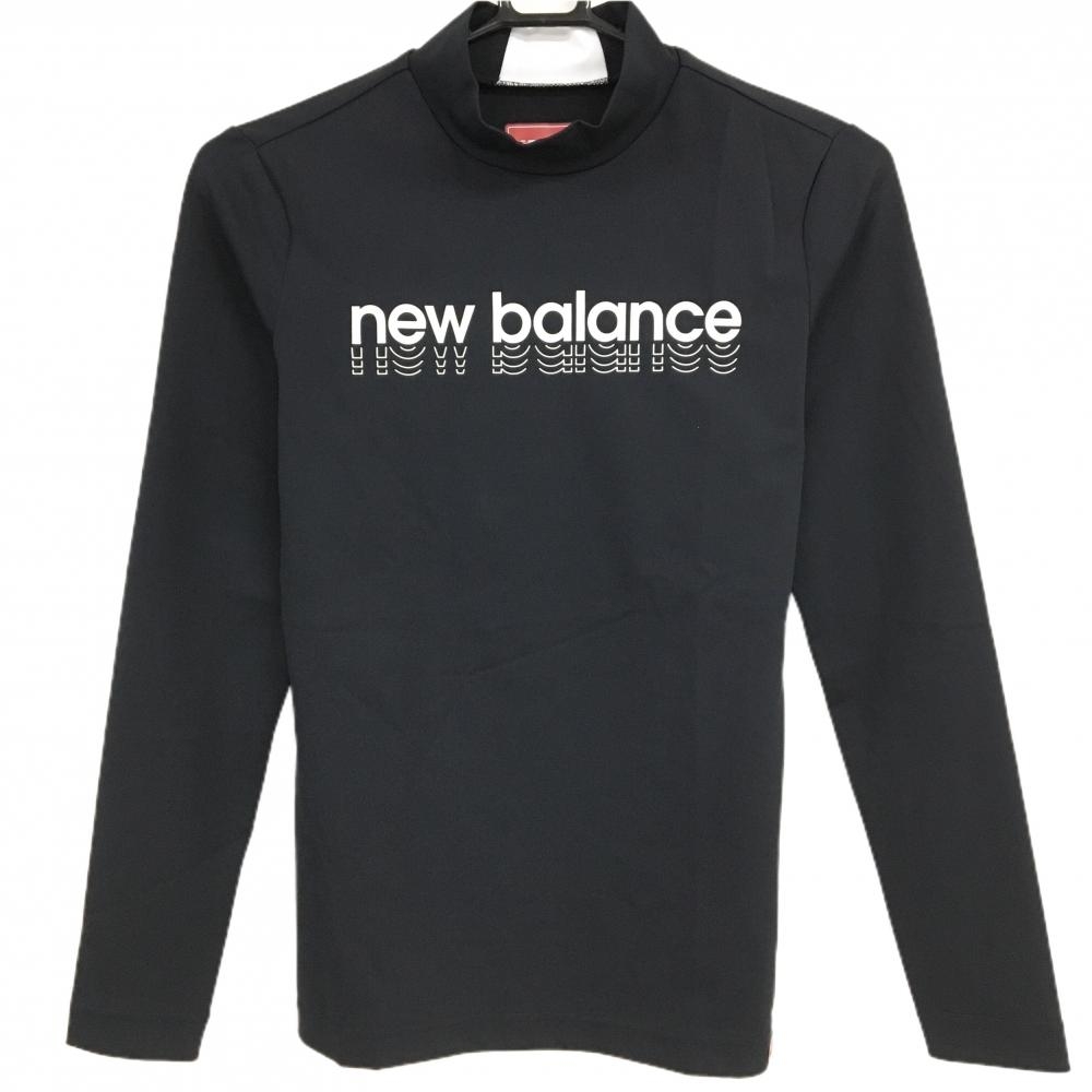 【新品】ニューバランス 長袖ハイネックシャツ 黒×白 ロゴプリント レディース 0(S) ゴルフウェア 2022年モデル New Balance