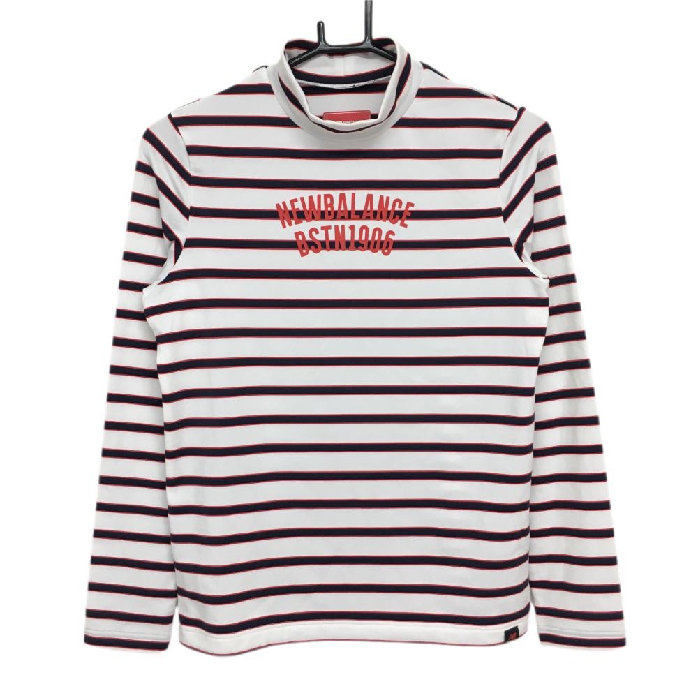 【超美品】ニューバランスゴルフ 長袖ハイネックシャツ 白×ネイビー×レッド ボーダー  レディース 1(M) ゴルフウェア New Balance