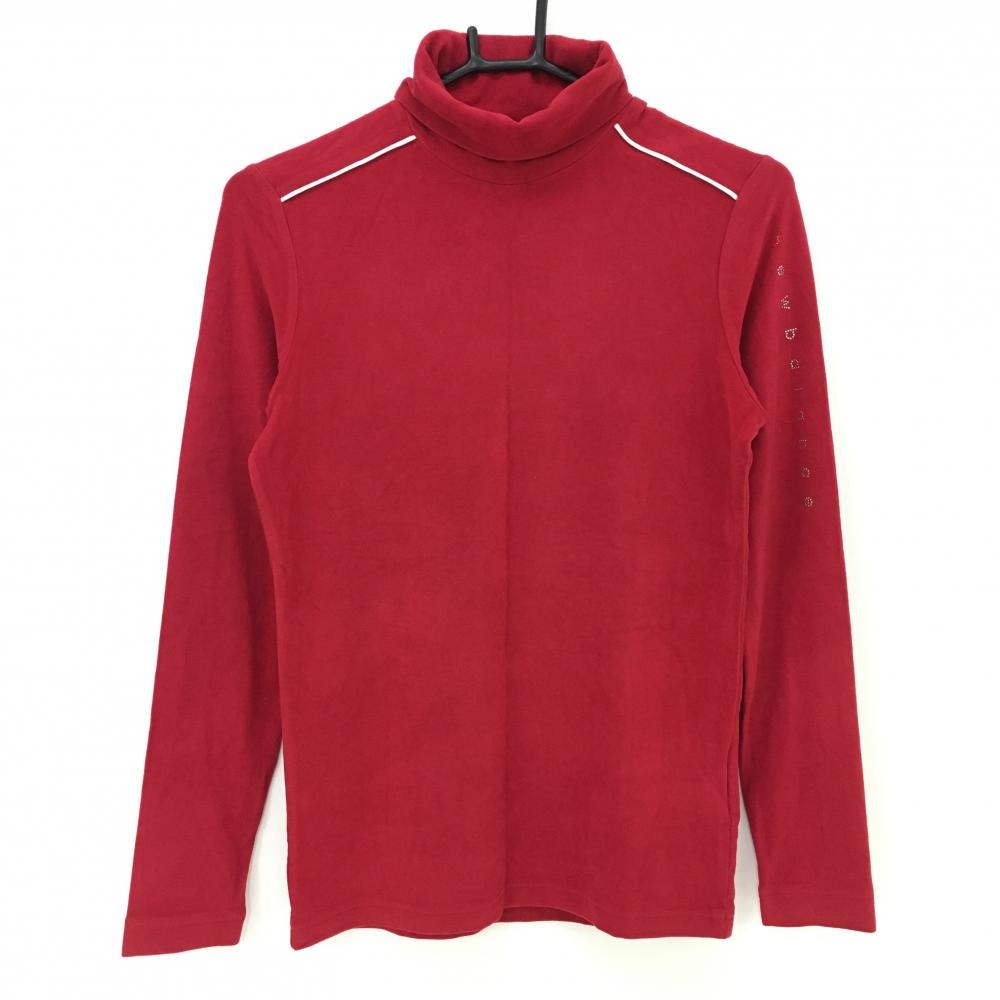 【美品】ニューバランスゴルフ 長袖ハイネックシャツ レッド 表微起毛 アクリル混 レディース 1(M) ゴルフウェア 2022年モデル New Balance