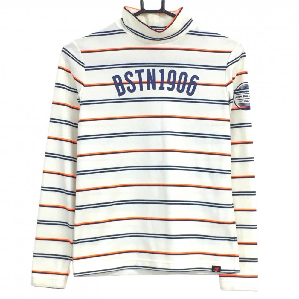 ニューバランスゴルフ 長袖ハイネックシャツ 白×ネイビー×オレンジ ボーダー ウール混  レディース 1(M) ゴルフウェア New Balance