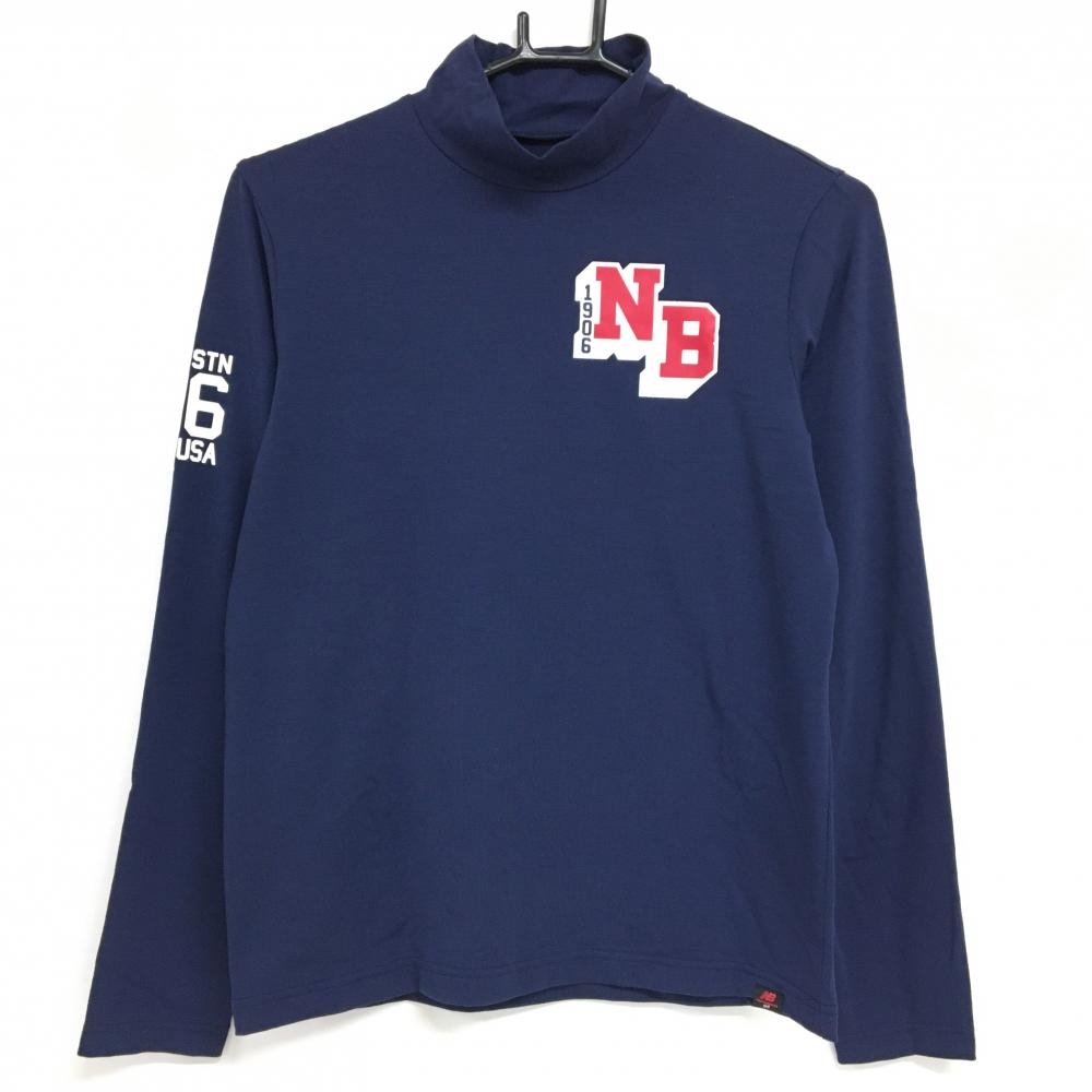 【超美品】ニューバランスゴルフ 長袖ハイネックシャツ ネイビー ロゴレッド ロゴ白 レディース 2(L) ゴルフウェア New Balance