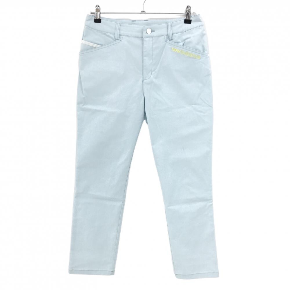 【美品】ニューバランスゴルフ パンツ ライトブルー×イエロー ロゴ刺しゅう レディース 2 ゴルフウェア New Balance