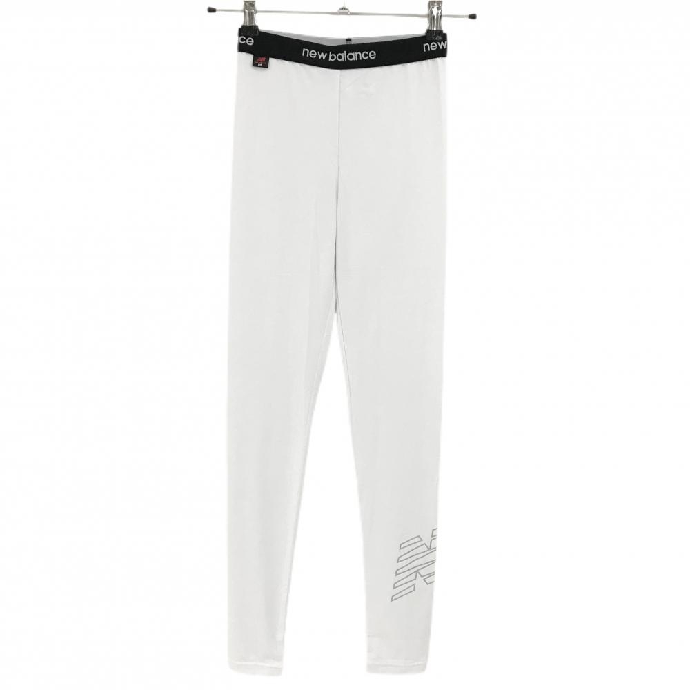 【超美品】ニューバランスゴルフ レギンスパンツ 白 裾ロゴシルバー スパッツ  レディース FR ゴルフウェア New Balance
