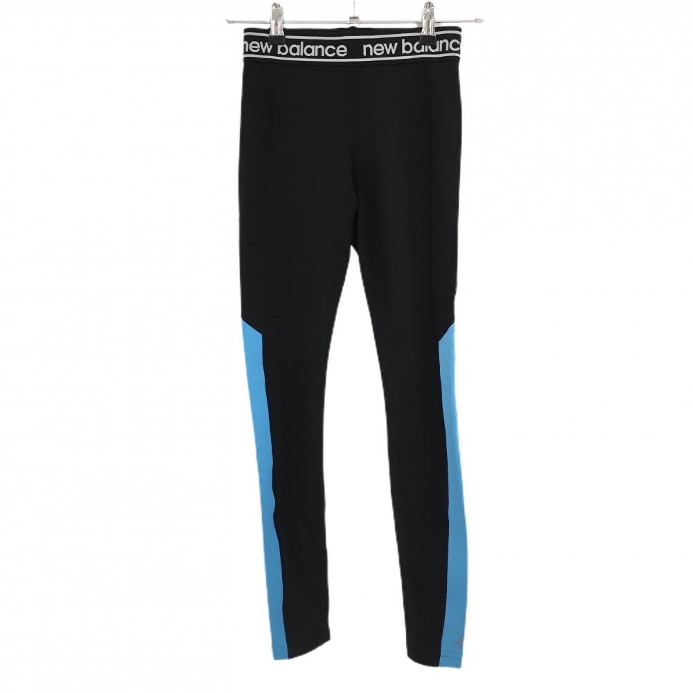 【超美品】ニューバランス レギンスパンツ 黒×ライトブルー ストレッチ ウエストロゴ  レディース S ゴルフウェア New Balance