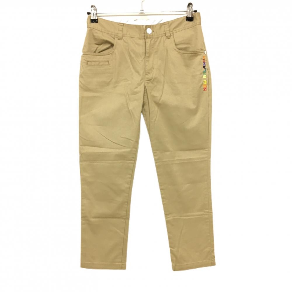 【美品】ニューバランスゴルフ 七分丈パンツ ベージュ ロゴマルチカラー レディース 1(M) ゴルフウェア New Balance