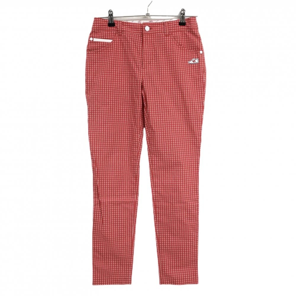 【超美品】ニューバランスゴルフ パンツ レッド×白 格子柄 スニーカーワッペン レディース 1(M) ゴルフウェア New Balance