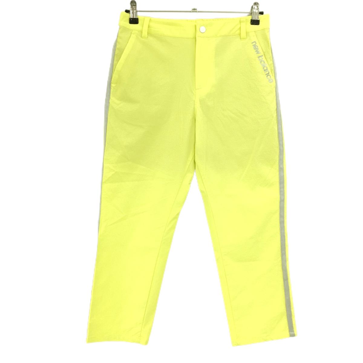 【美品】ニューバランスゴルフ パンツ イエロー×グレー 凹凸生地 サイドライン ストレッチ レディース 2(L) ゴルフウェア New Balance