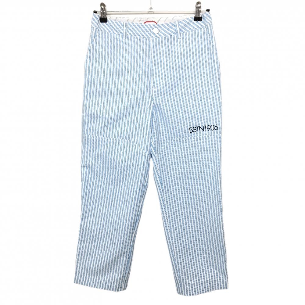 ニューバランスゴルフ パンツ 白×ライトブルー ストライプ調総柄 後ワッペン レディース 1(M) ゴルフウェア New Balance