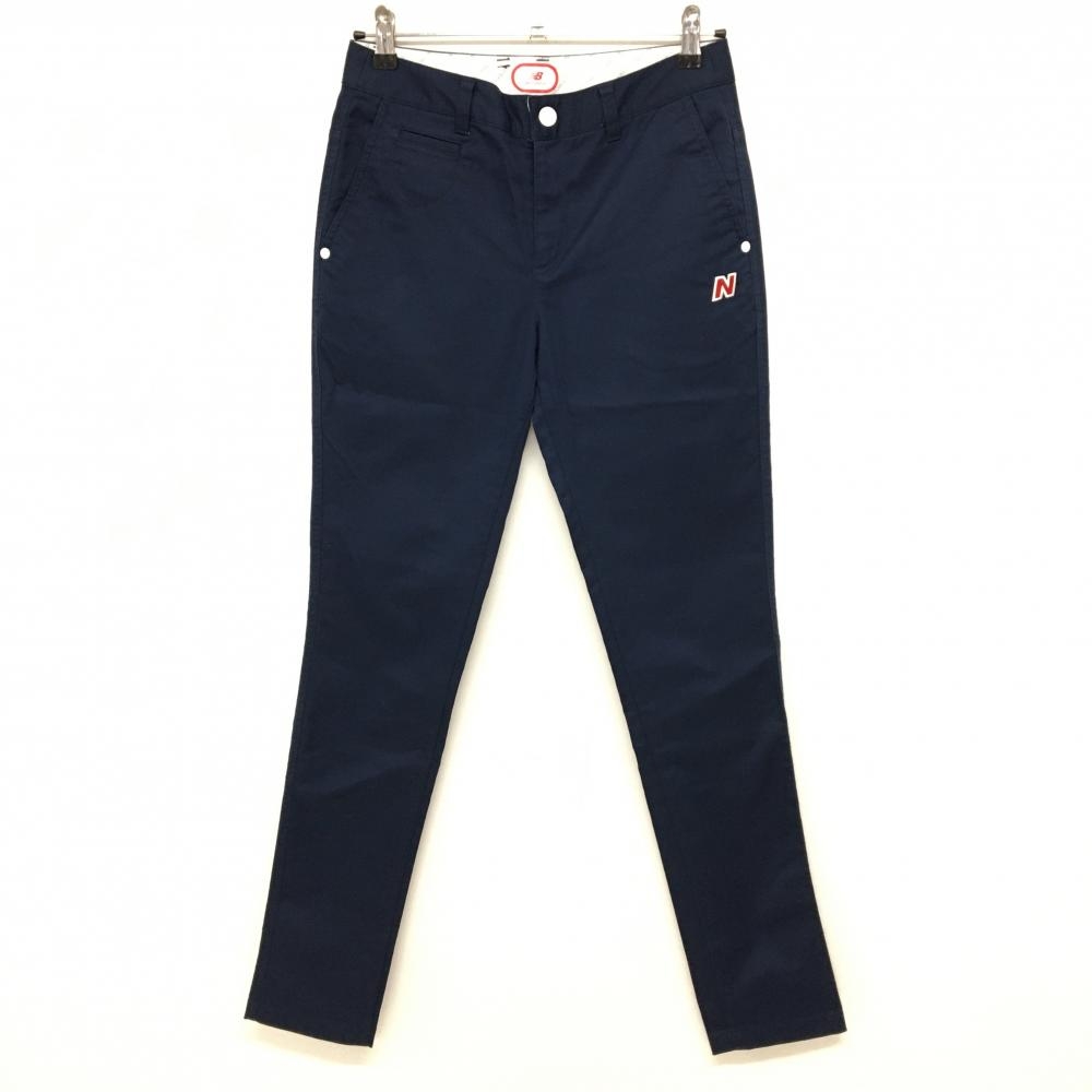 【美品】ニューバランスゴルフ パンツ ネイビー×白 ロゴ刺しゅう レディース 1(M) ゴルフウェア New Balance