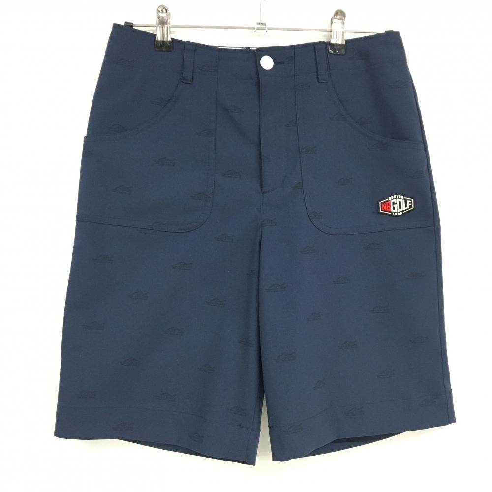 【超美品】ニューバランスゴルフ ハーフパンツ ネイビー×黒 スニーカー総柄 ワッペン レディース 1(Ｍ) ゴルフウェア New Balance