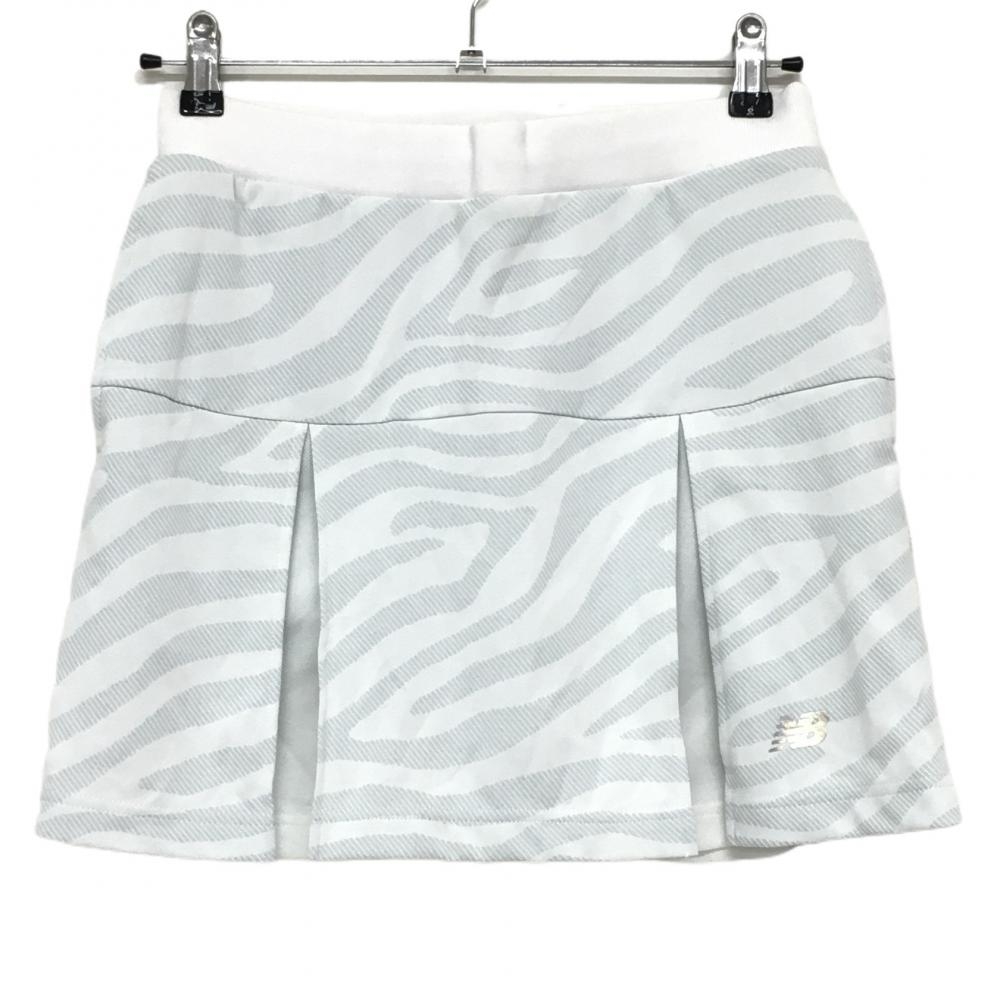 【超美品】ニューバランスゴルフ スカート 白×グレー ゼブラ柄 ウエストゴムロゴ レディース 0(S) ゴルフウェア New Balance