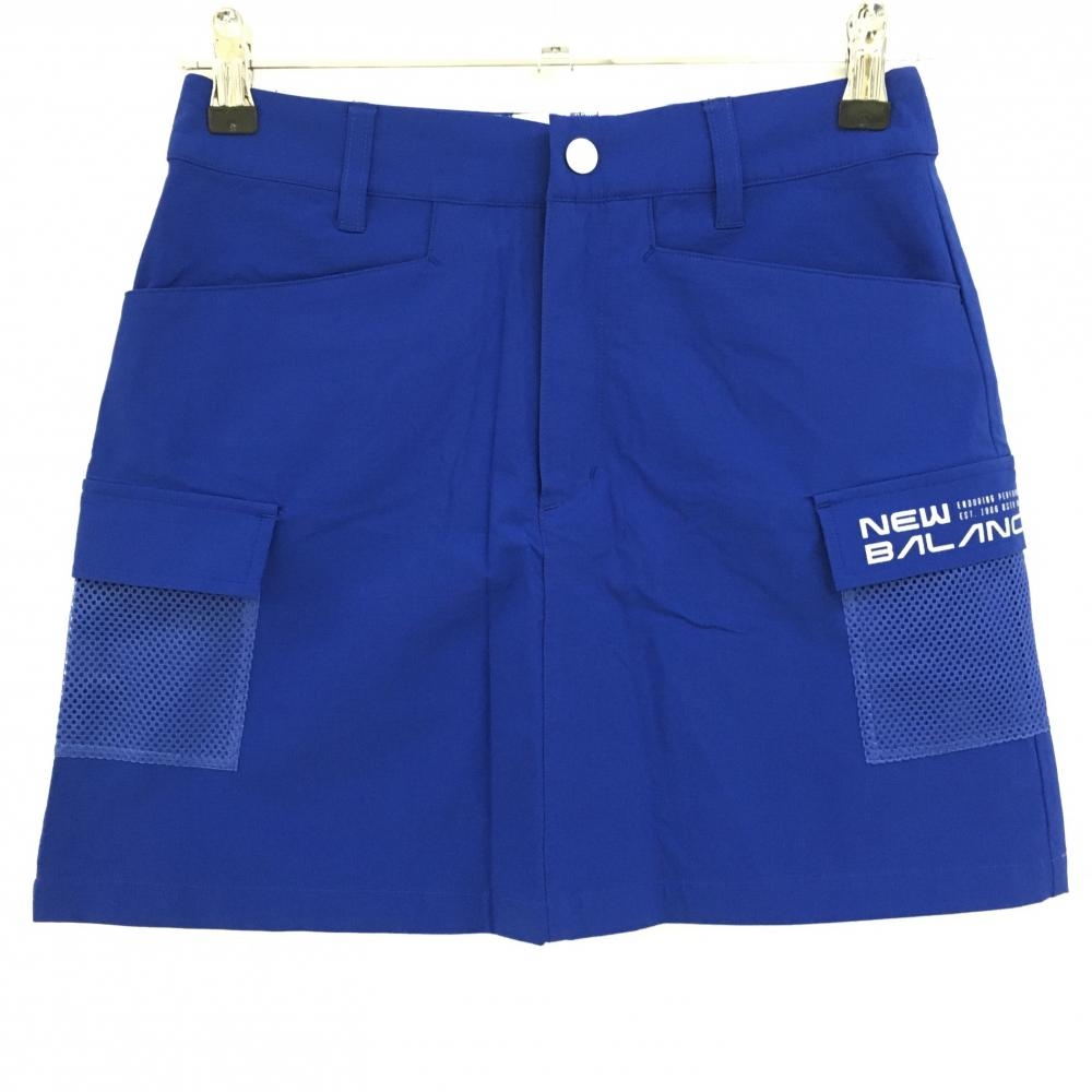 【超美品】ニューバランスゴルフ スカート ブルー 格子織生地 ロゴプリント メッシュポケット レディース 00(XS) ゴルフウェア New Balance