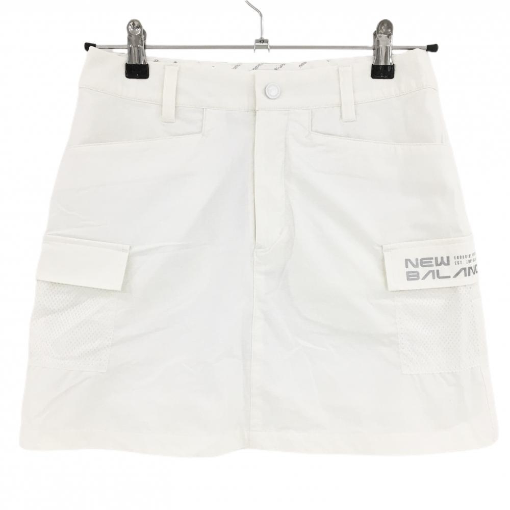 【超美品】ニューバランスゴルフ スカート 白 格子織生地 ロゴプリント 裏地メッシュ レディース 00(XS) ゴルフウェア New Balance