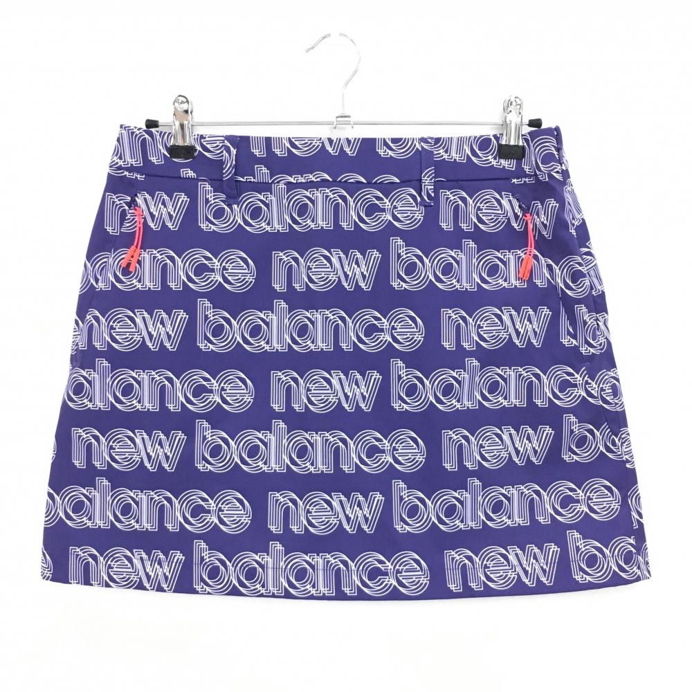 【超美品】ニューバランスゴルフ スカート ネイビー ロゴ総柄 ジップポケット レディース 2(L) ゴルフウェア New Balance