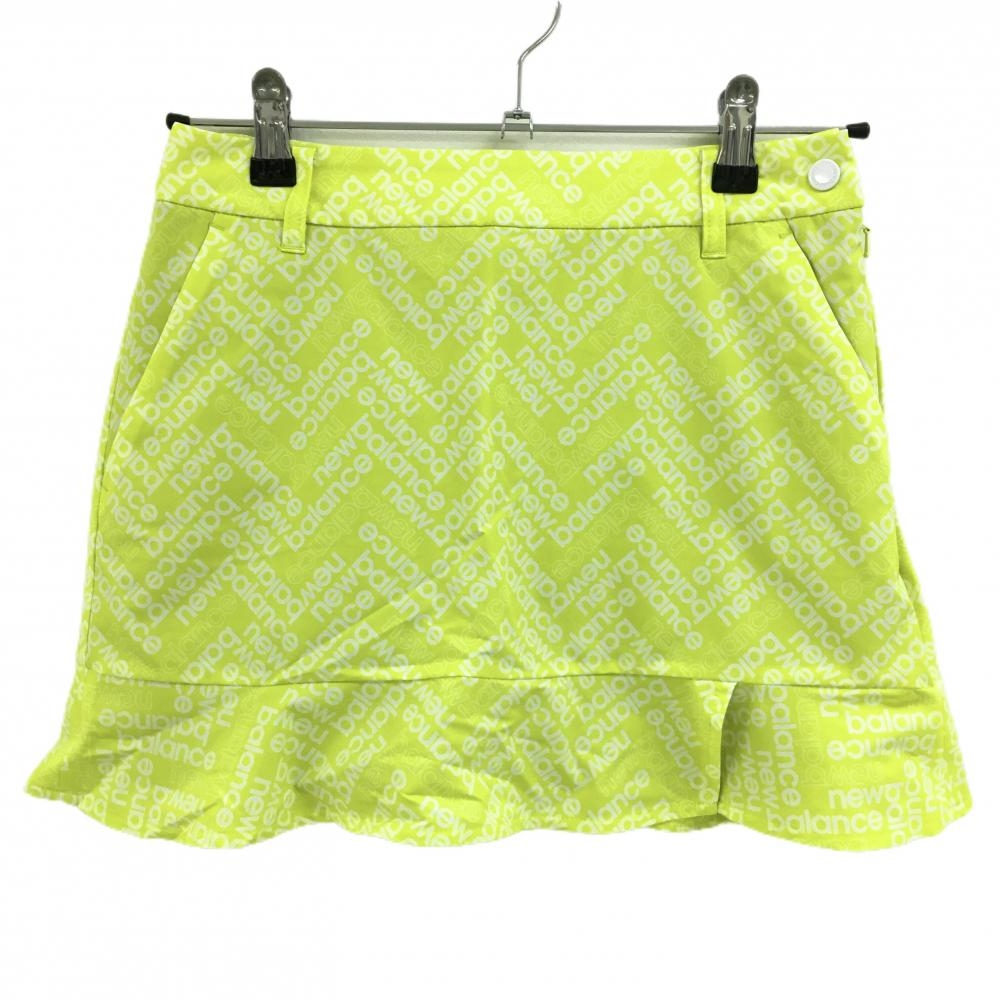 【超美品】ニューバランスゴルフ スカート イエロー×白 ロゴ総柄 内側インナーパンツ レディース 0(S) ゴルフウェア New Balance