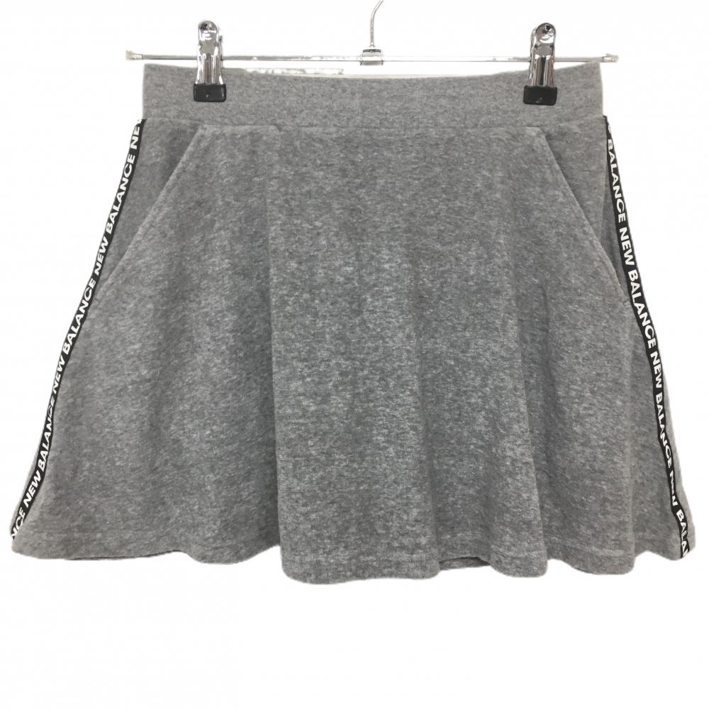 【超美品】ニューバランス スカート グレー×黒 パイル地 サイドロゴライン ストッチ  レディース 0(S) ゴルフウェア New Balance