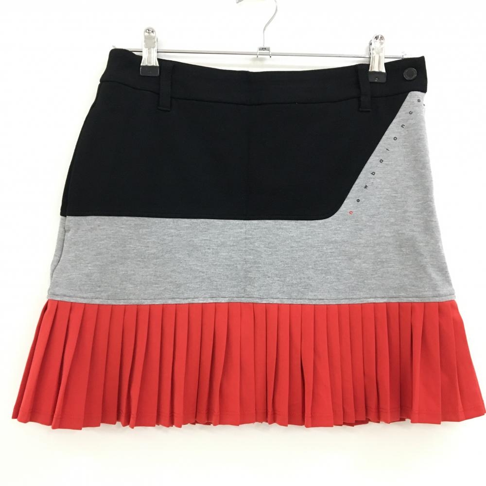 【美品】ニューバランス スカート 黒×グレー オレンジプリーツ ストレッチ レディース 1(M) ゴルフウェア New Balance