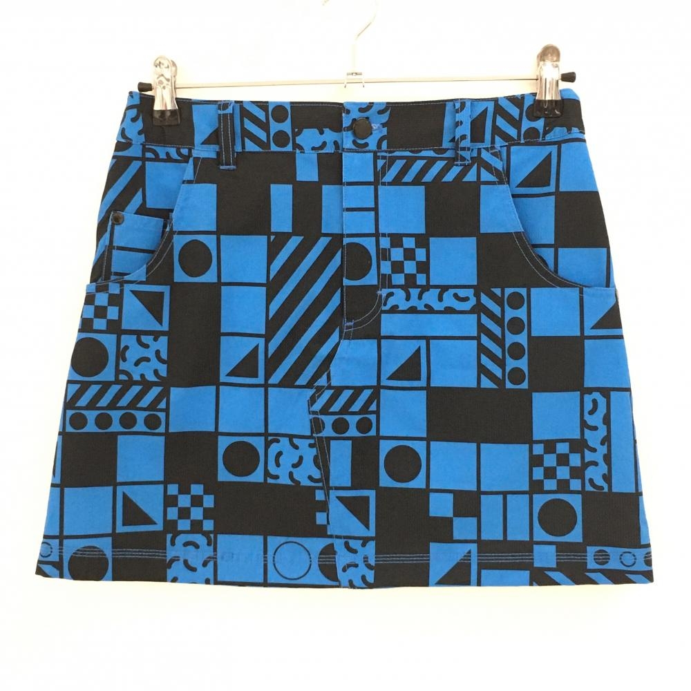 【超美品】ニューバランスゴルフ スカート ブルー×黒 総柄 レディース 0(S) ゴルフウェア New Balance
