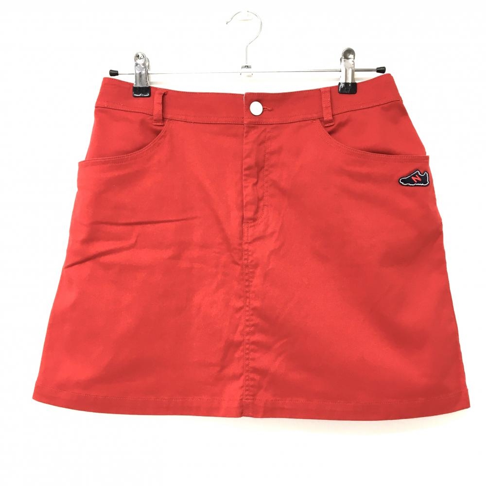【美品】ニューバランスゴルフ スカート レッド×ネイビー スニーカーワッペン  レディース 2(L) ゴルフウェア New Balance