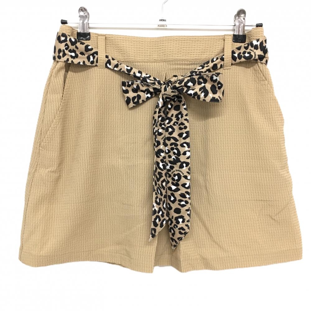 【超美品】ニューバランスゴルフ スカート ライトブラウン×黒 レオパード柄共布ベルト レディース 2(L) ゴルフウェア New Balance