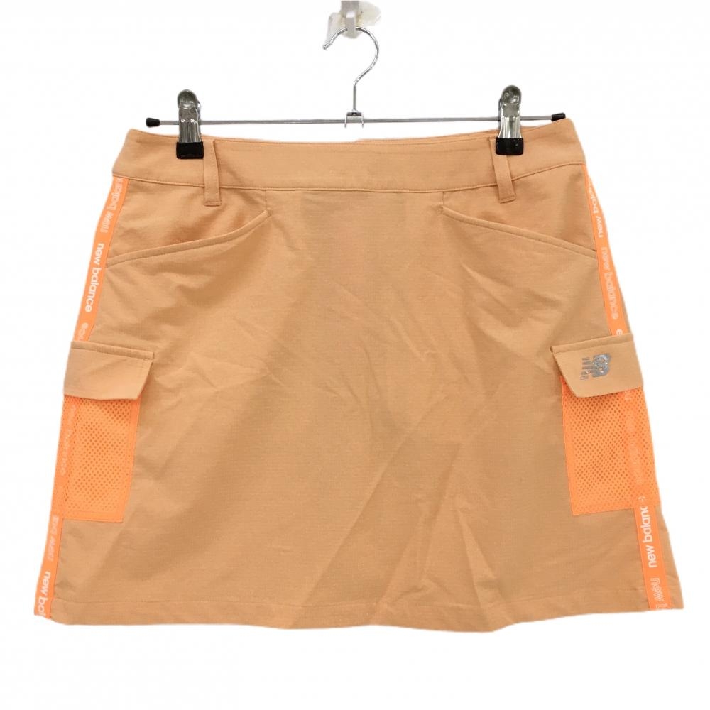 【美品】ニューバランスゴルフ スカート オレンジ 格子織生地 メッシュポケット レディース 2(L) ゴルフウェア New Balance