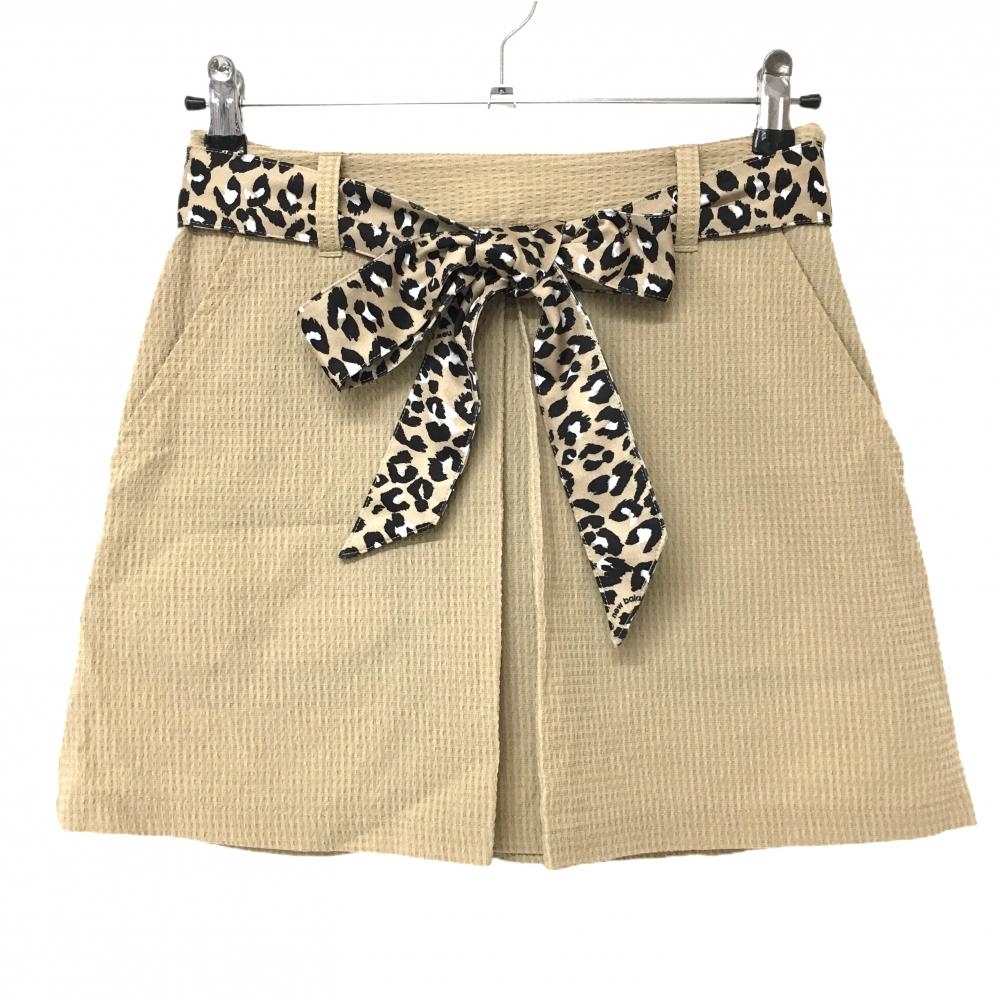 【超美品】ニューバランス スカート ベージュ×黒 サッカー生地 リボンレオパード柄 レディース 0(S) ゴルフウェア New Balance