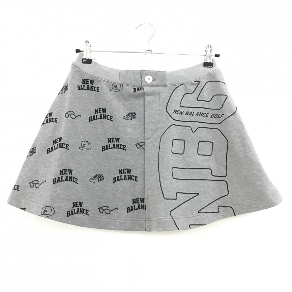 【美品】ニューバランスゴルフ スカート 杢グレー×ダークネイビー ロゴ柄 スニーカー レディース 0(S) ゴルフウェア New Balance