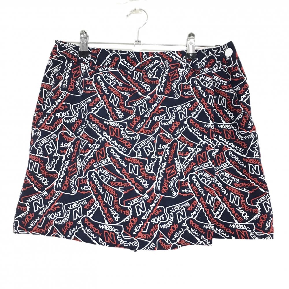 【美品】ニューバランスゴルフ スカート ネイビー×レッド 総柄 スニーカー 内側インナーパンツ レディース 2(L) ゴルフウェア New Balance