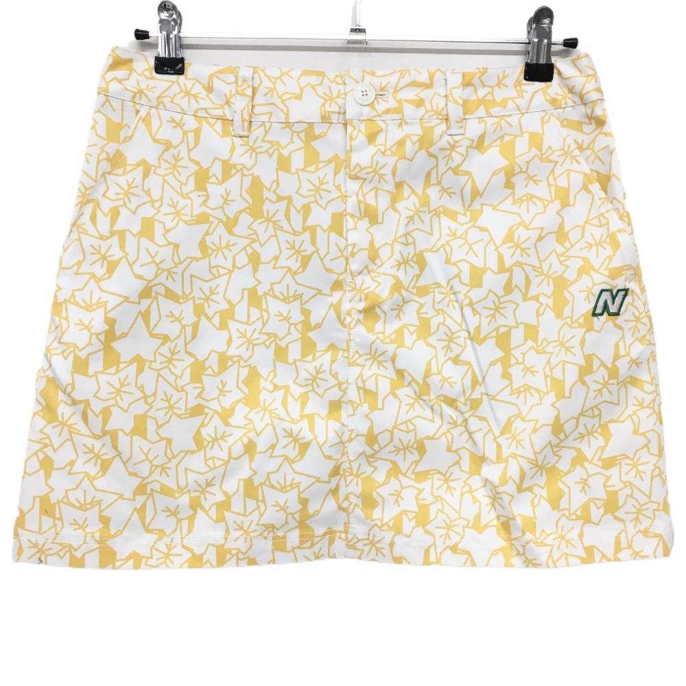 ニューバランスゴルフ スカート 白×イエロー 紅葉柄 ロゴ刺しゅう レディース 2(L) ゴルフウェア New Balance