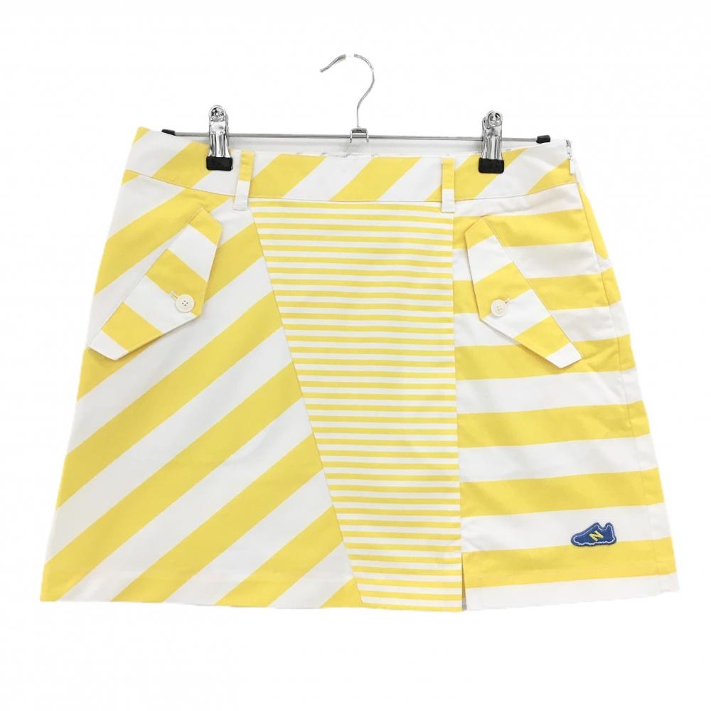 【超美品】ニューバランスゴルフ スカート 白×イエロー ボーダー 切替 レディース 2(L) ゴルフウェア New Balance