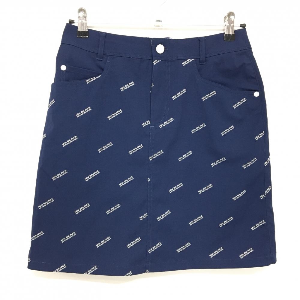 【超美品】ニューバランスゴルフ スカート ネイビー×白 ロゴ総柄 ストレッチ レディース 1(M) ゴルフウェア New Balance
